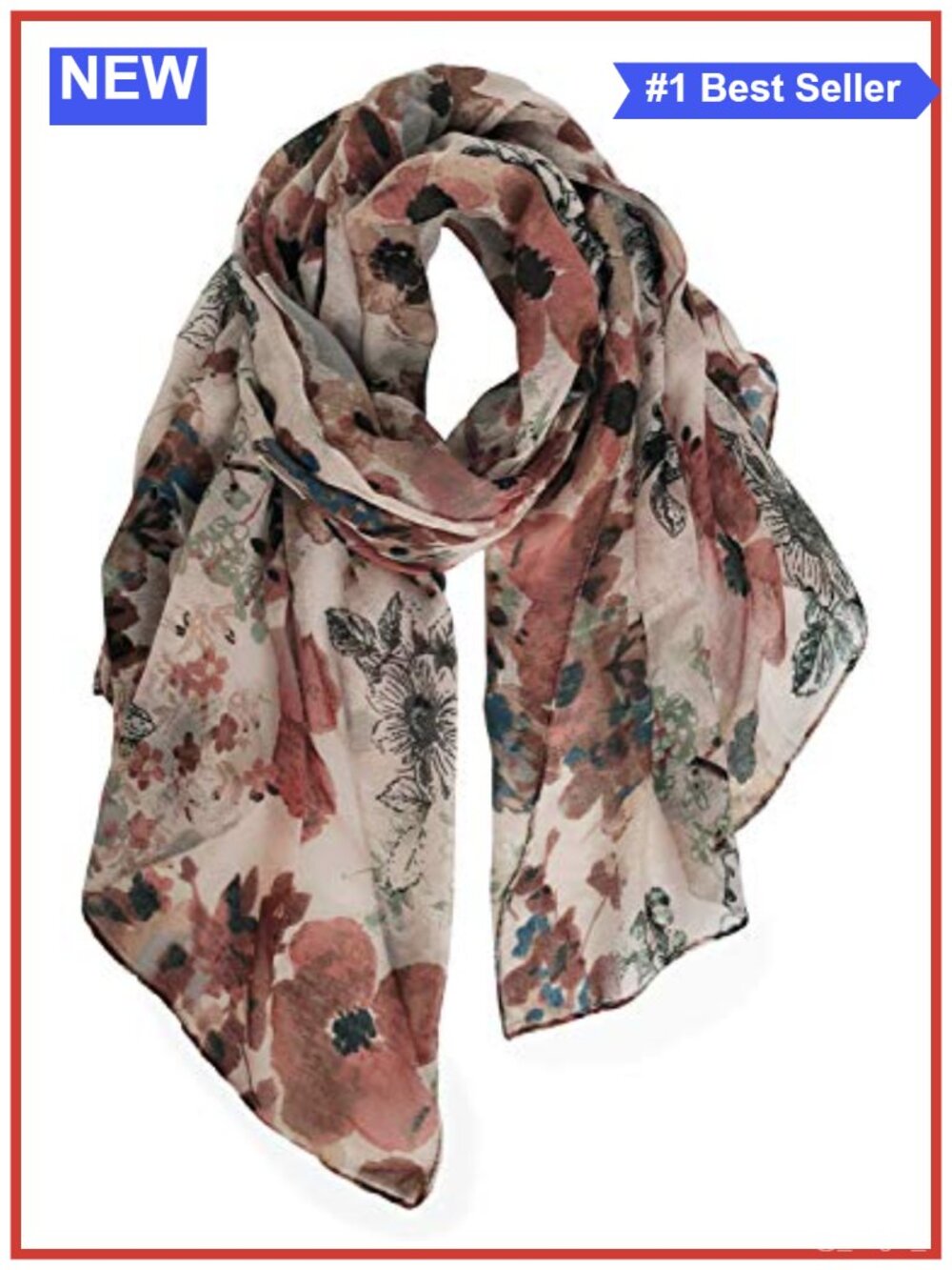 Lightweight Polyester Floral Print Scarf Shawl Wrap Women